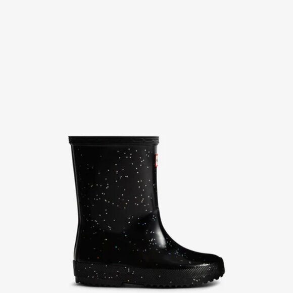 Hunter Girl's Black First Giant Glitter Rubber Mid-Calf Rain Boots Size 7 - Picture 1 of 7